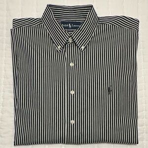 Ralph Lauren Men's Black White Stripe Button Down Long Sleeve Shirt 17/XL Pony